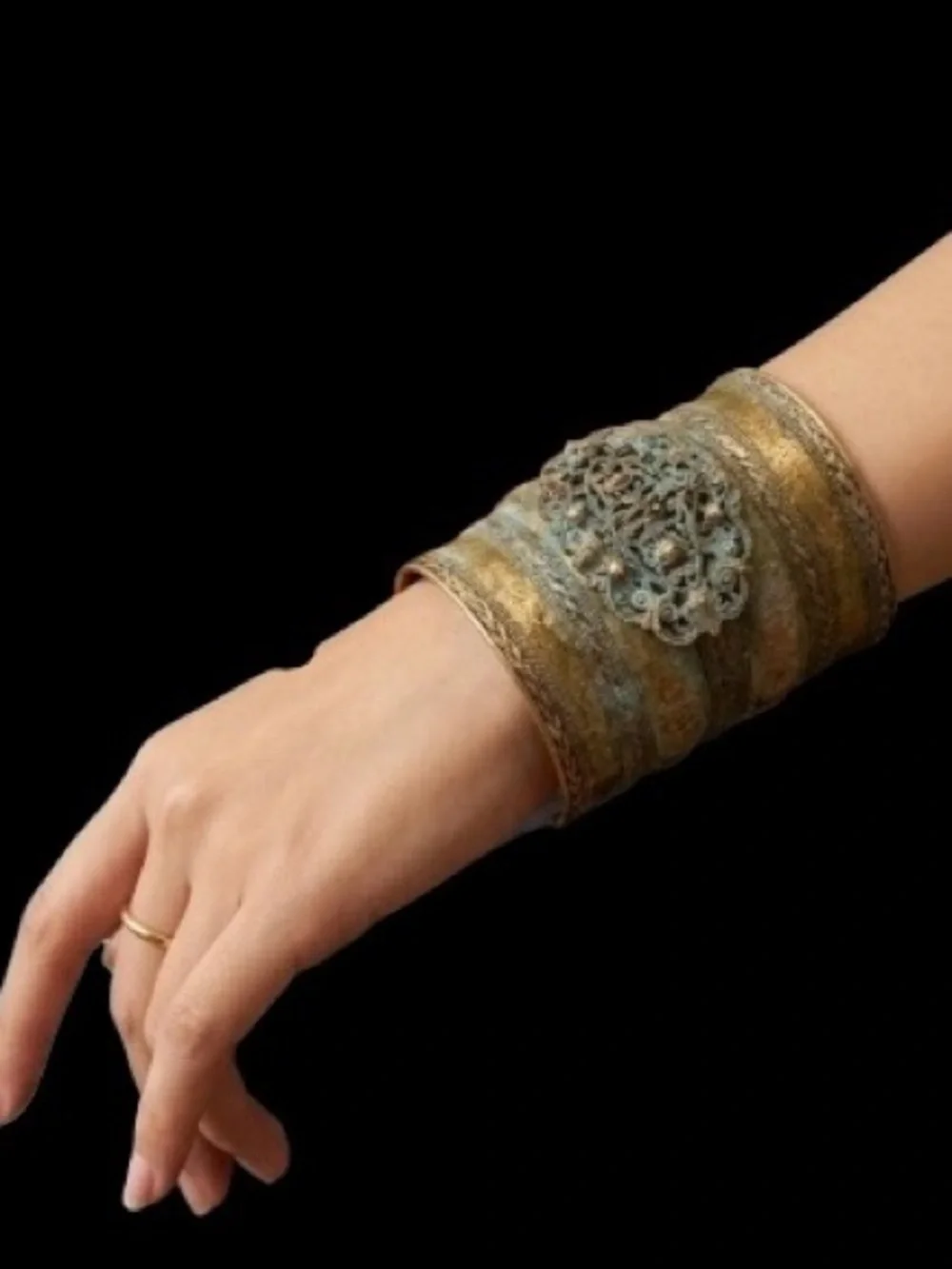 Handcrafted Artisan Antiqued Brass and Patina Cuff